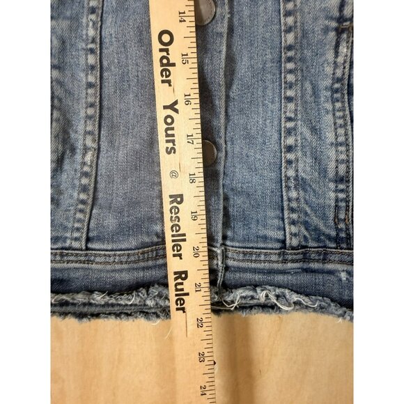 Articles Of Society Distressed Denim Jacket Size Small Raw Hem Blue Jean - Picture 10 of 15